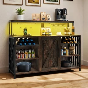 47"Coffee/Liquor Cabinet with Power Outlet and LED Lights