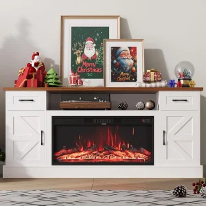 70 inch Electric Fireplace TV Stand with 12 Colors of 3D Flame & Heating