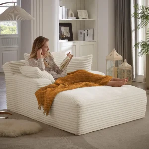 Oversized Chaise Lounge with Corduroy Fabric  &  3  Pillows