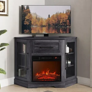 43" Corner Entertainment TV Stand with 18" Electric Fireplace Heater