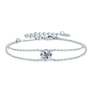 6.5mm 1ct Moissanite  Double Chain 925 Sterling Silver Certified Bracelet