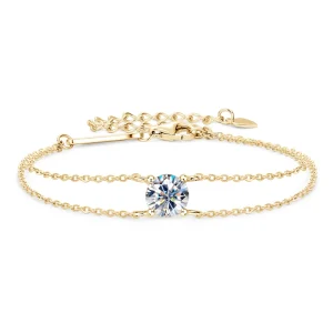 6.5mm 1ct Moissanite Double Chain Certified 925 Sterling Silver Bracelet